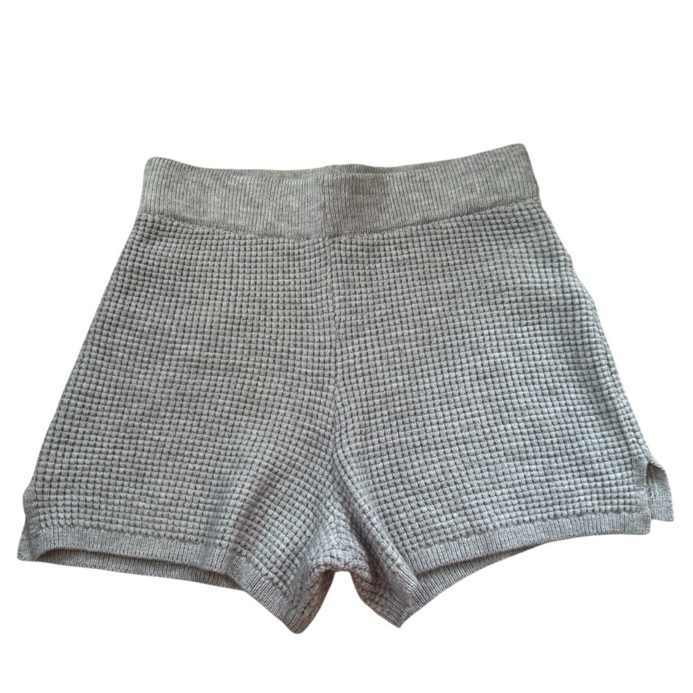 Gray Waffle Knit Sweater Shorts